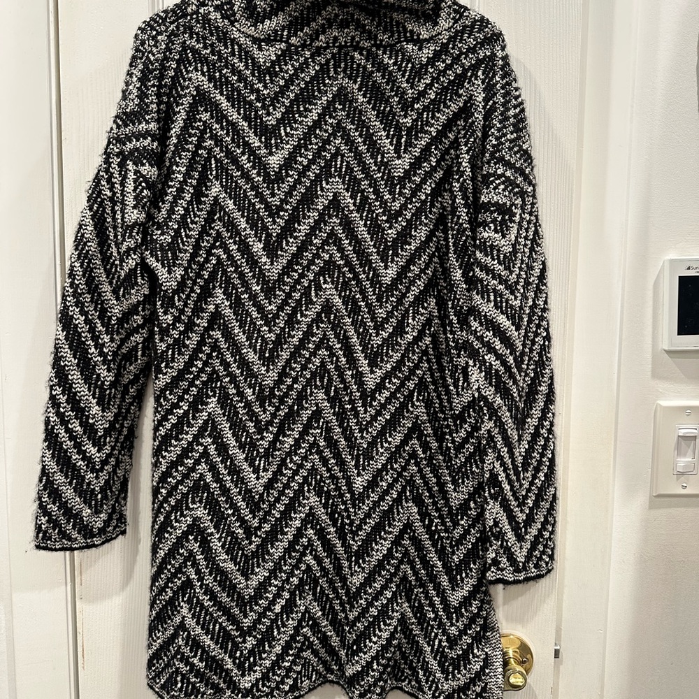 Eileen Fisher Black and White Chevron Turtleneck Sweater